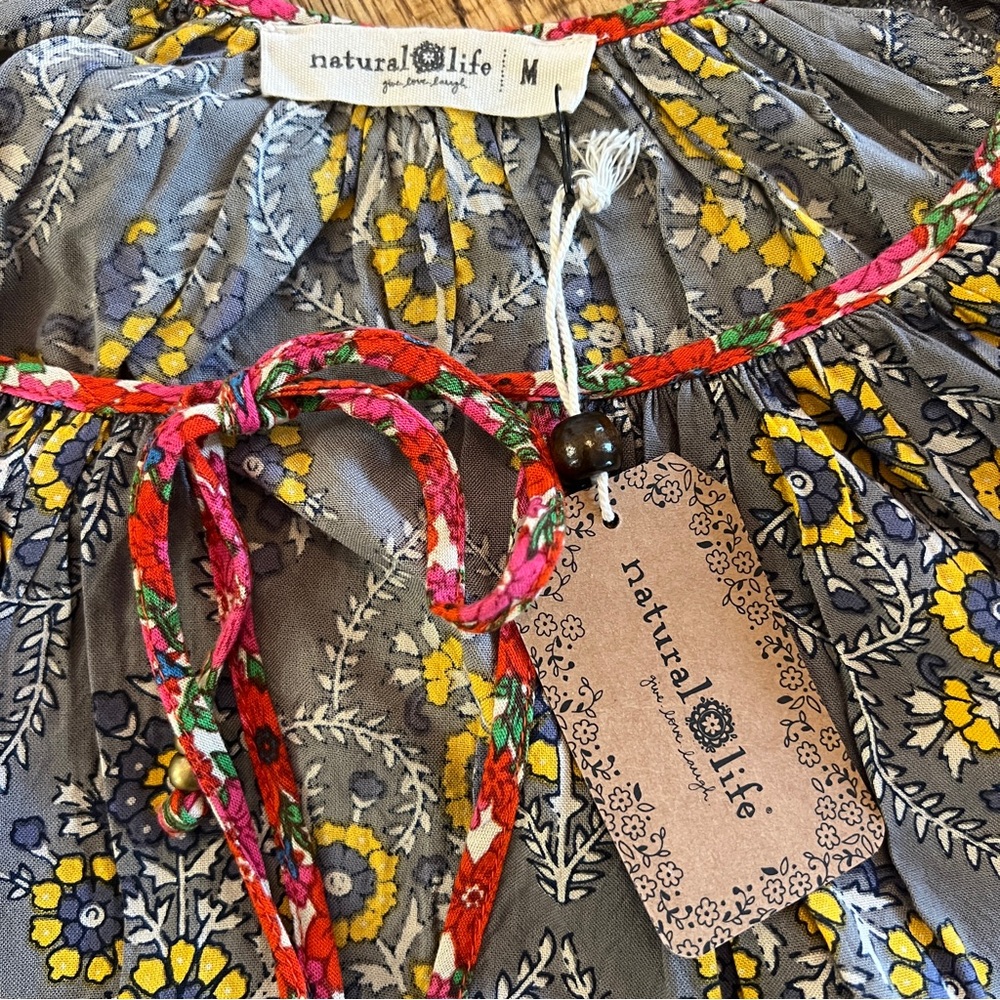 Natural Life Boho Floral Peasant Mini Dress NWT Medium Rayon - Picture 8 of 9